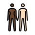 woman and man holding hands, dark skin tone, light skin tone